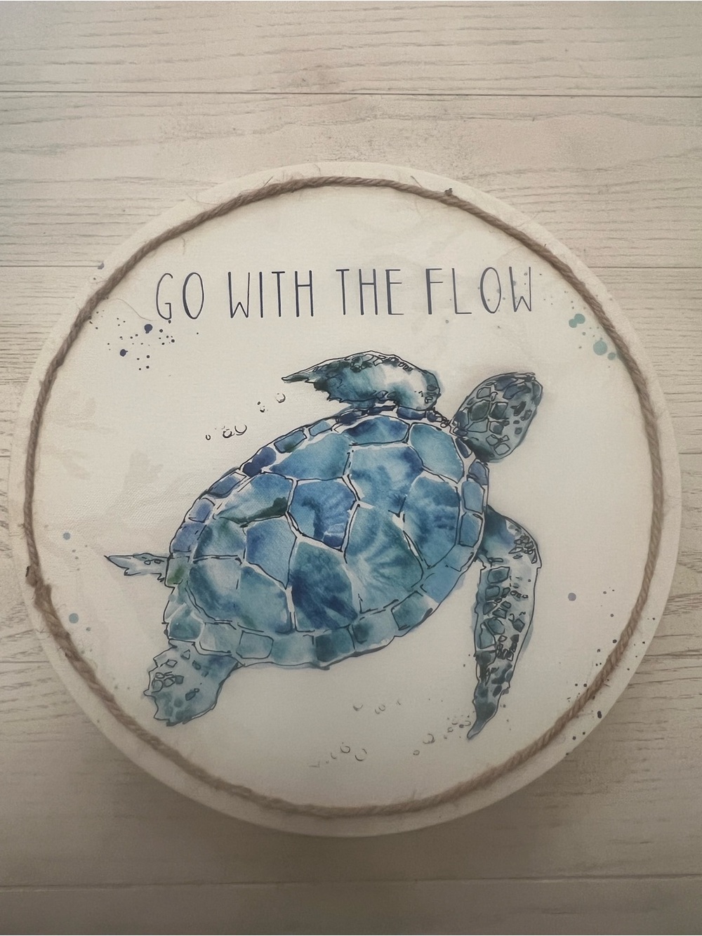 Round Sea Turtle 'Go With The Flow' Wall Art Coastal Beach Decor